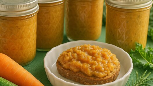 AIP-friendly Carrot and Zucchini Spread in a jar, made with carrots, zucchini, and no-tomato sauce. Perfect for an Autoimmune Protocol snack