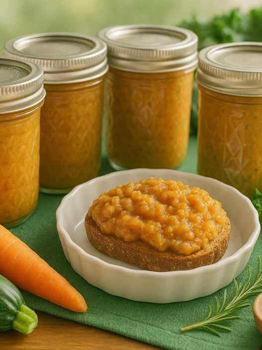 AIP-friendly Carrot and Zucchini Spread in a jar, made with carrots, zucchini, and no-tomato sauce. Perfect for an Autoimmune Protocol snack