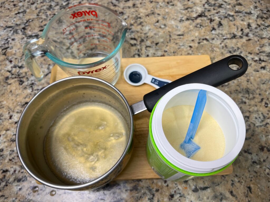 Preparing a gelatin egg- a dimple egg substitute for AIP baking, using gelatin powder and water, ideal for egg-free recipes.