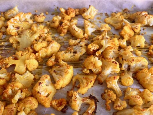 Roasted Cauliflower with garlic, turmeric, and spices, a healthy anti-inflammatory side dish perfect for the Autoimmune Protocol Diet