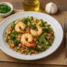 AIP Garlic Shrimp Orzo, a healthy gluten-free and dairy-free seafood dish with cooked vegetables and grain-free orzo, perfect for the autoimmune protocol diet.