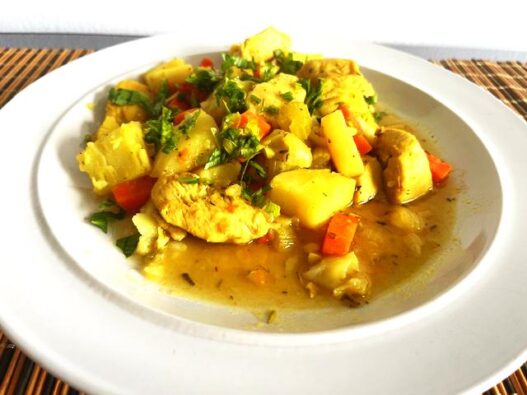 AIP Chicken Stew with tender chicken, sweet potatoes, carrots, and celery, supporting gut health and managing autoimmune conditions.