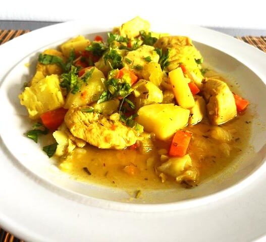 AIP Chicken Stew with tender chicken, sweet potatoes, carrots, and celery, supporting gut health and managing autoimmune conditions.