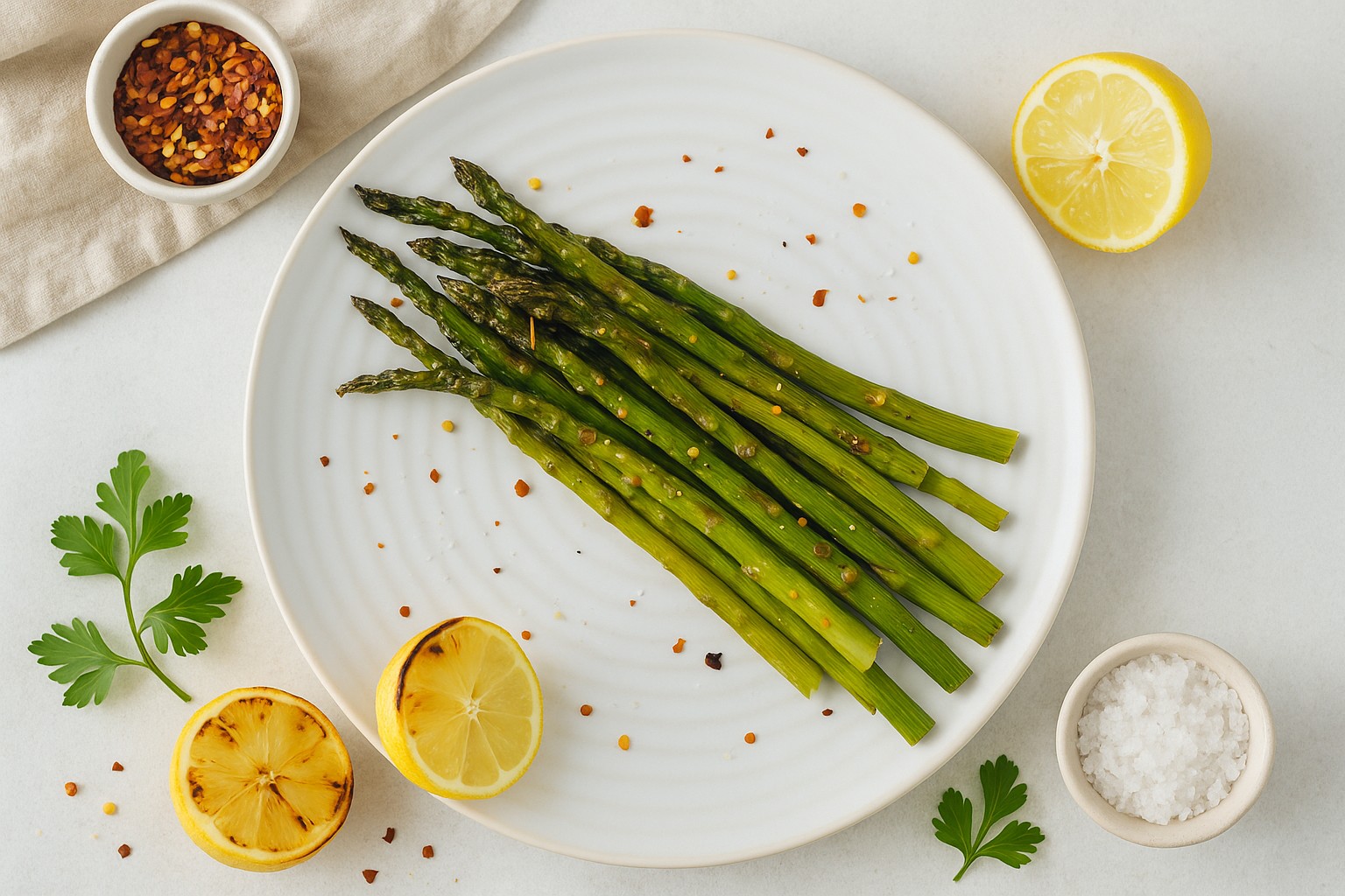 Easy Roasted Asparagus with lemon, sea salt, red pepper flakes, and parsley – anti-inflammatory, paleo, whole30, low-carb, AIP side dish