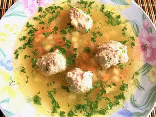 AIP and gut-friendly Meatball Borscht (Ciorba de Perisoare), a nourishing Romanian soup made with bone broth, vegetables, and sauerkraut juice for autoimmune health and wellness.