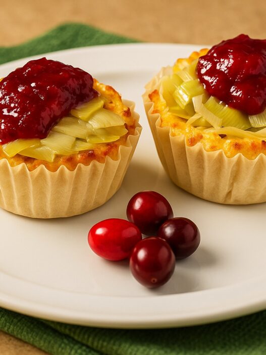 AIP-friendly sweet potato cups with leeks and cranberry sauce, a gluten-free, autoimmune-friendly, nutrient-dense appetizer full of vitamins and antioxidants.