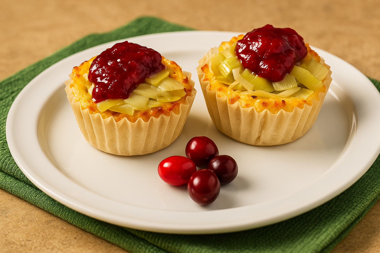 AIP-friendly sweet potato cups with leeks and cranberry sauce, a gluten-free, autoimmune-friendly, nutrient-dense appetizer full of vitamins and antioxidants.