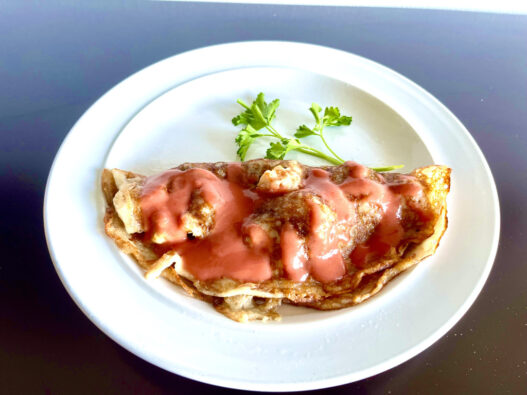 Savory Crepes with chicken, asparagus, zucchini, and dill sauce, gluten-free, dairy-free, perfect for a healthy AIP Compliant meal.