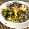 AIP stuffed chicken breast with kale and mushrooms.