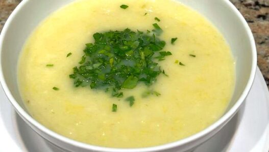 Creamy AIP Vichyssoise Soup made with leeks, sweet potatoes, and coconut cream, gluten-free and nightshades-free, a healing and anti-inflammatory recipe perfect for the autoimmune protocol diet.