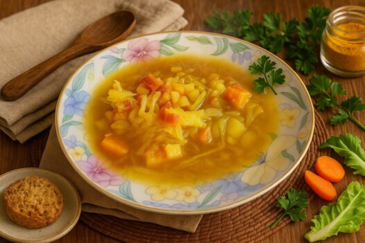 Cabbage and Bacon Soup with nutrient-rich vegetables, perfect for autoimmune gastritis and supporting digestive health.
