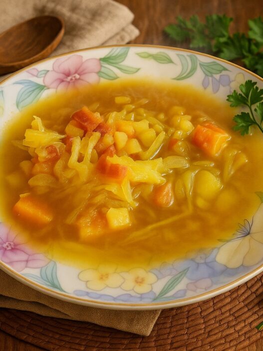 Cabbage and Bacon Soup with nutrient-rich vegetables, perfect for autoimmune gastritis and supporting digestive health.