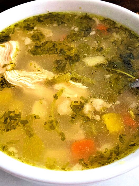 AIP Chicken Soup/Borscht with tender chicken, vibrant root vegetables, and a gut-healing, nutrient-rich bone broth, perfect for the chronic diseases healing.