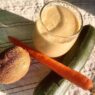 Kiwi, carrot, zucchini smoothie with coconut yogurt and ginger, an AIP breakfast or snack, rich in vitamins, minerals, antioxidants and probiotics.