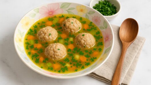 AIP and gut-friendly Meatball Borscht (Ciorba de Perisoare), a nourishing Romanian soup made with bone broth, vegetables, and sauerkraut juice for autoimmune health and wellness.