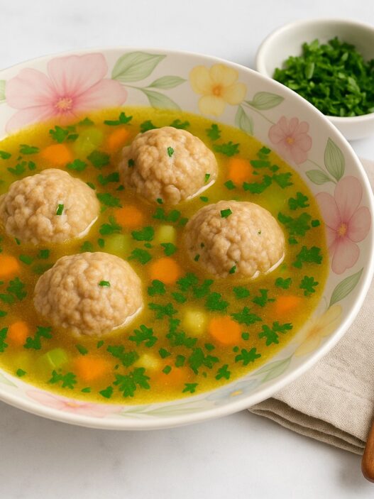 AIP and gut-friendly Meatball Borscht (Ciorba de Perisoare), a nourishing Romanian soup made with bone broth, vegetables, and sauerkraut juice for autoimmune health and wellness.