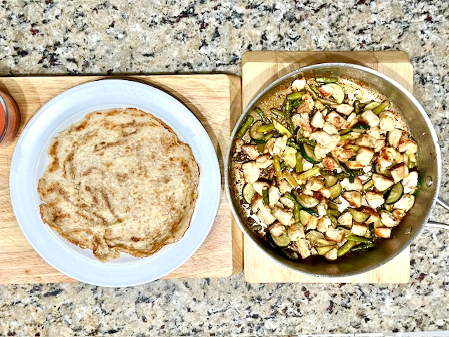 AIP Compliant Savory Crepes, gluten-free, dairy-free, a healthy meal with chicken, zucchini and asparagus.