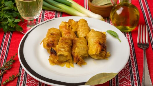 Romanian Cabbage Rolls (Sarmale) on a plate – gluten-free, dairy-free, traditional Romanian recipe, perfect for healthy diets.