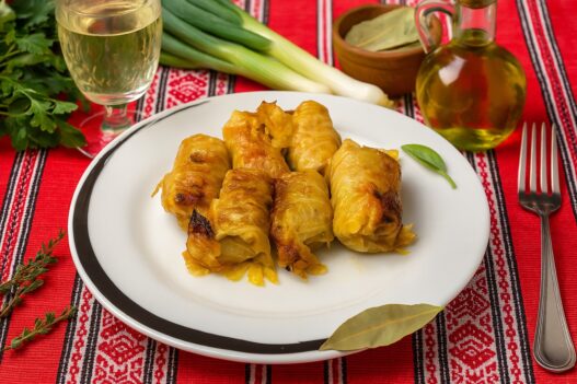 Romanian Cabbage Rolls (Sarmale) on a plate – gluten-free, dairy-free, traditional Romanian recipe, perfect for healthy diets.