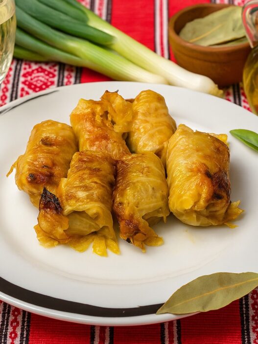 Romanian Cabbage Rolls (Sarmale) on a plate – gluten-free, dairy-free, traditional Romanian recipe, perfect for healthy diets.