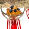 Creamy Cacao Avocado Pudding in a glass cup with fresh blueberries on top, gluten-free, dairy-free, nut-free, and nightshade-free.