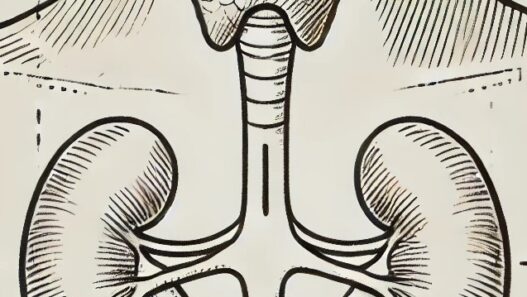 Hashimoto's and Kidney Disease. An illustration showing the thyroid gland and kidneys, highlighting the relationship between Hashimoto's and kidney function in autoimmune diseases.