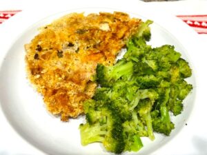 Tastiest Chicken Breast Schnitzel with roasted broccoli, a healthy, gluten-free, dairy-free, and egg-free dish for the Autoimmune diet.