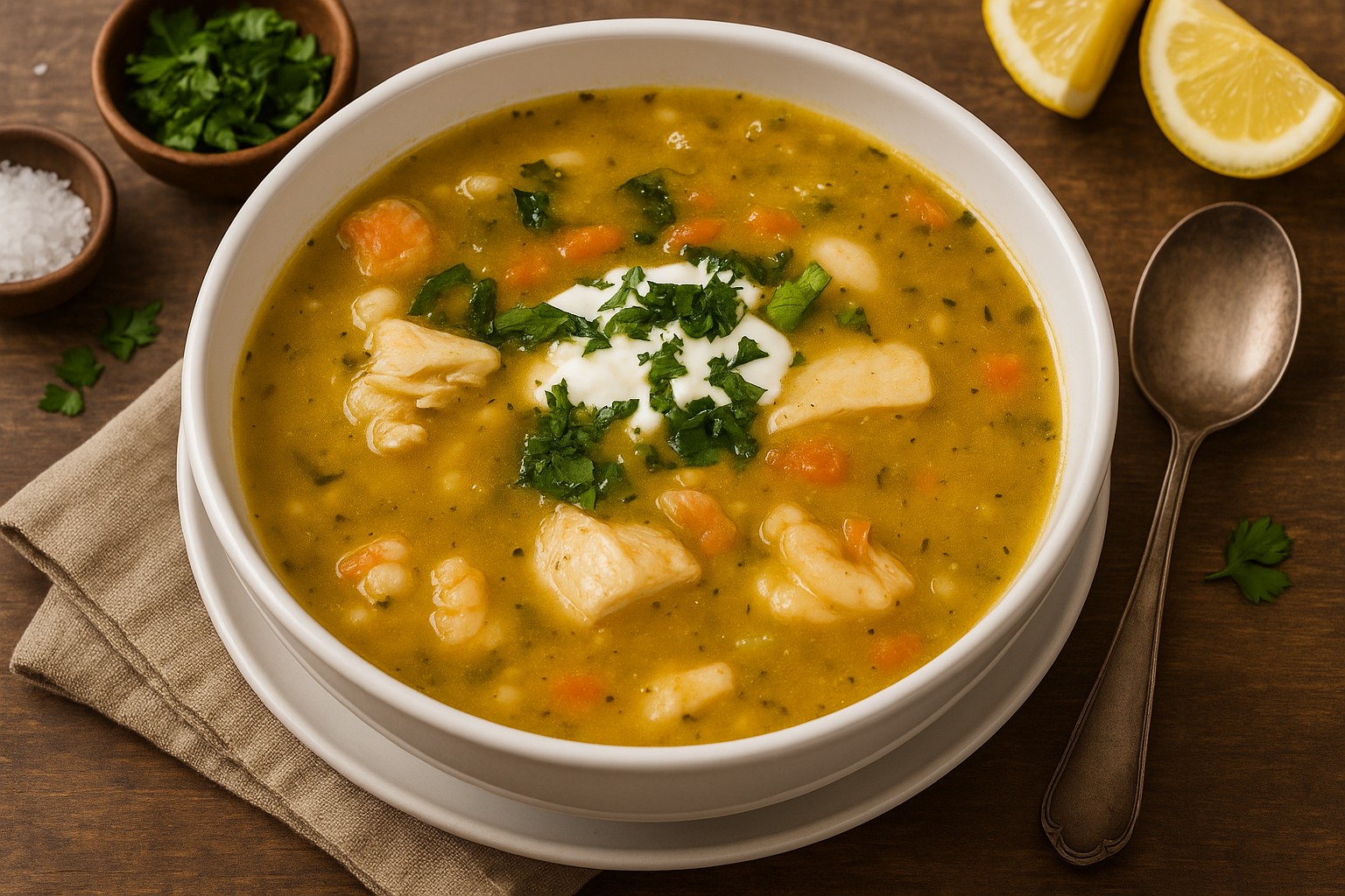 AIP Cioppino, a seafood stew made with shrimp, salmon, and mahi-mahi, in a rich tomato-free broth with carrots, onion, and herbs. Gluten and dairy free.