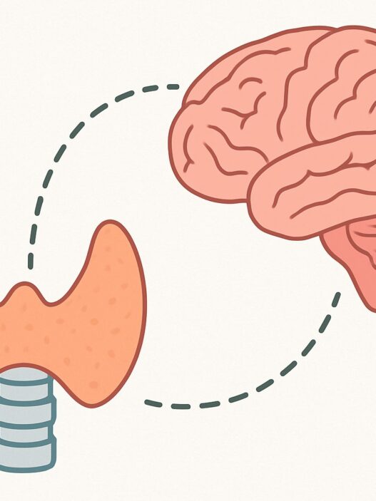 Hashimoto's and Brain Health. Thyroid and brain connection in Hashimoto’s disease showing how autoimmune thyroid conditions can cause brain fog, cognitive issues, and memory problems.