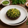 Stuffed portobello mushroom filled with golden spinach herb blend on a white plate, AIP compliant, gluten-free, dairy-free, anti-inflammatory recipe