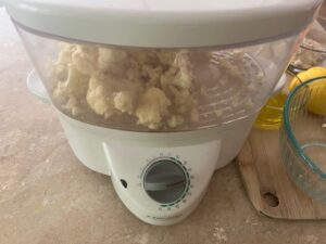 Steaming cauliflower for AIP Cauliflower Butternut Hummus, anti-inflammatory legume-free hummus alternative for autoimmune protocol elimination diet