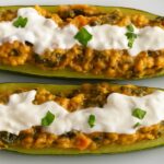 AIP Zucchini Boats free of nightshades, gluten and dairy, made with turkey, kale, and mushrooms for gut health and autoimmune diet support.