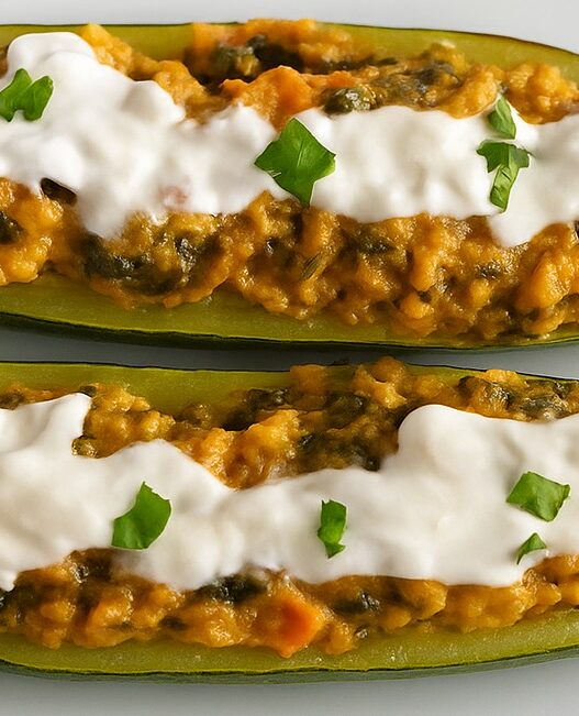 AIP Zucchini Boats free of nightshades, gluten and dairy, made with turkey, kale, and mushrooms for gut health and autoimmune diet support.
