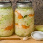 Homemade Fermented Vegetables for gut health with cabbage, carrots, cauliflower, dill, garlic, and horseradish. AIP, probiotic, gluten free, dairy free.