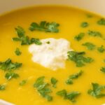 AIP Cauliflower Cream Soup dairy free and anti-inflammatory recipe with coconut cream, garlic, and kelp for gut and thyroid health.