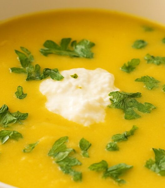 AIP Cauliflower Cream Soup dairy free and anti-inflammatory recipe with coconut cream, garlic, and kelp for gut and thyroid health.