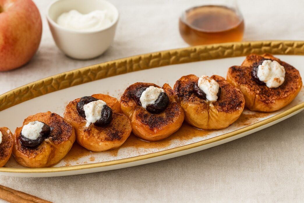 Baked Apples with Cherries are a dairy free healthy dessert with cinnamon, maple syrup, and coconut cream, Simple, refined sugar free, and delicious