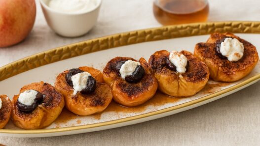 Baked Apples with Cherries are a dairy free healthy dessert with cinnamon, maple syrup, and coconut cream, Simple, refined sugar free, and delicious