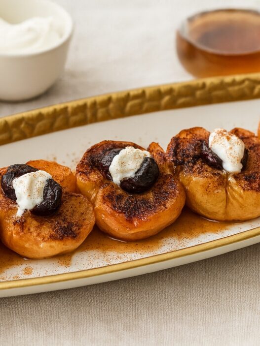 Baked Apples with Cherries are a dairy free healthy dessert with cinnamon, maple syrup, and coconut cream, Simple, refined sugar free, and delicious