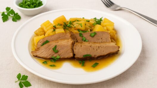 Best AIP Mouth-Melting Brisket with Sweet Potatoes and Herbs. Gluten free, dairy free, soy free, nightshade free, and paleo friendly. Slow-baked tender beef with apple cider vinegar and fresh parsley.