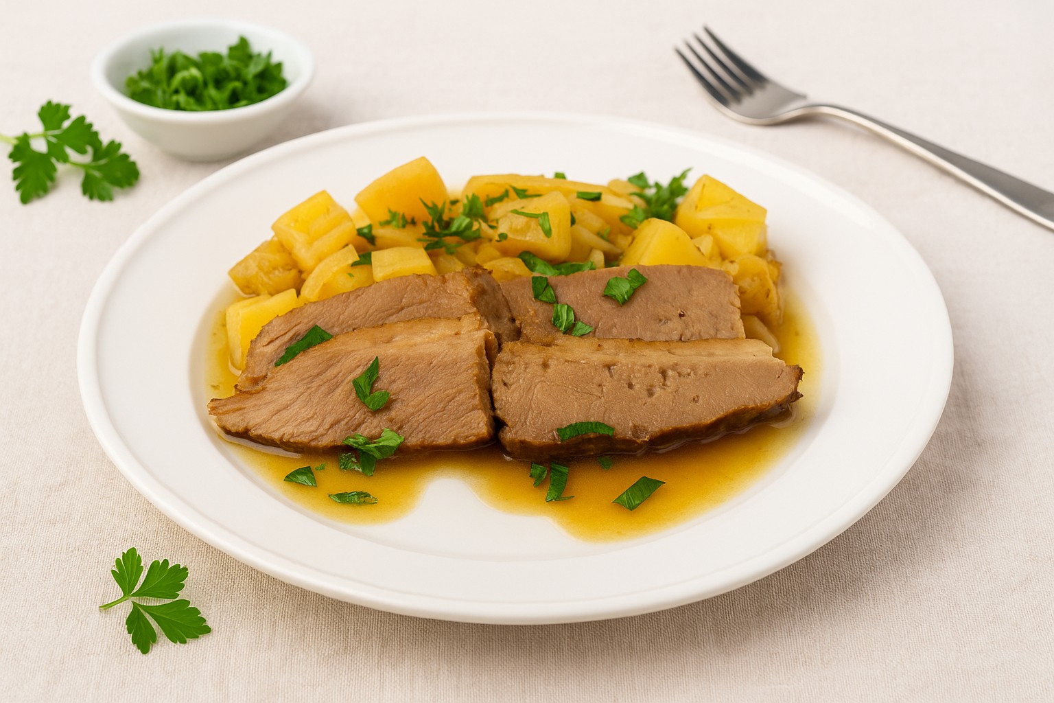 Best AIP Mouth-Melting Brisket with Sweet Potatoes and Herbs. Gluten free, dairy free, soy free, nightshade free, and paleo friendly. Slow-baked tender beef with apple cider vinegar and fresh parsley.
