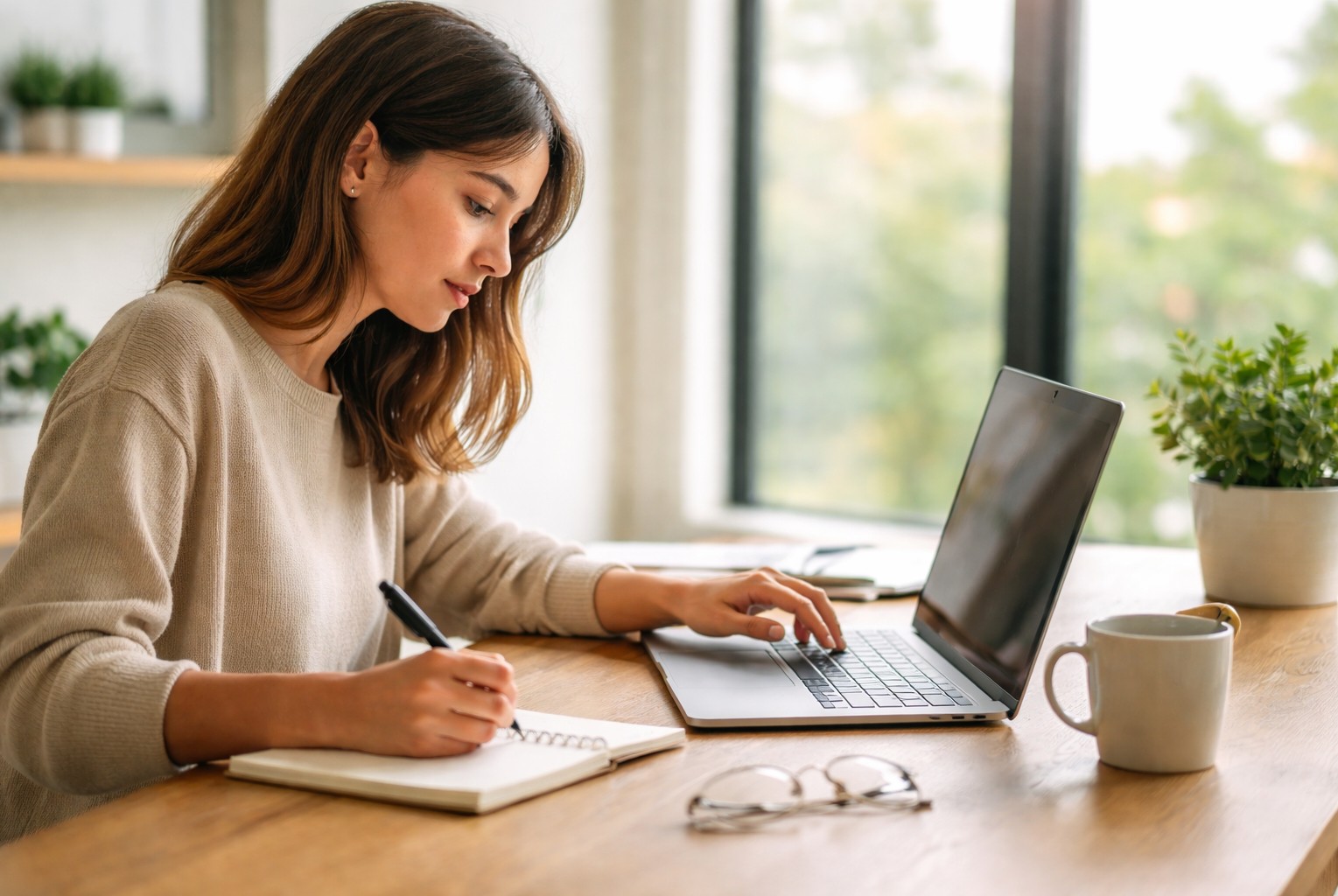 Person writing at a computer during a health consultation application