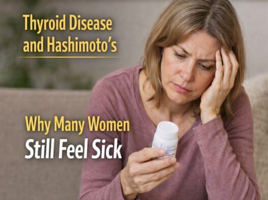 Levothyroxine and Hashimoto's woman holding thyroid medication bottle while feeling fatigued and confused about persistent symptoms despite treatment